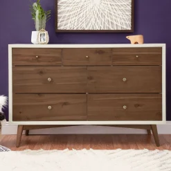 New Palma 7-Drawer Double Dresser - Warm White / Natural Walnut Storage Furniture