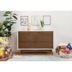 New Palma 7-Drawer Double Dresser - Warm White / Natural Walnut Storage Furniture
