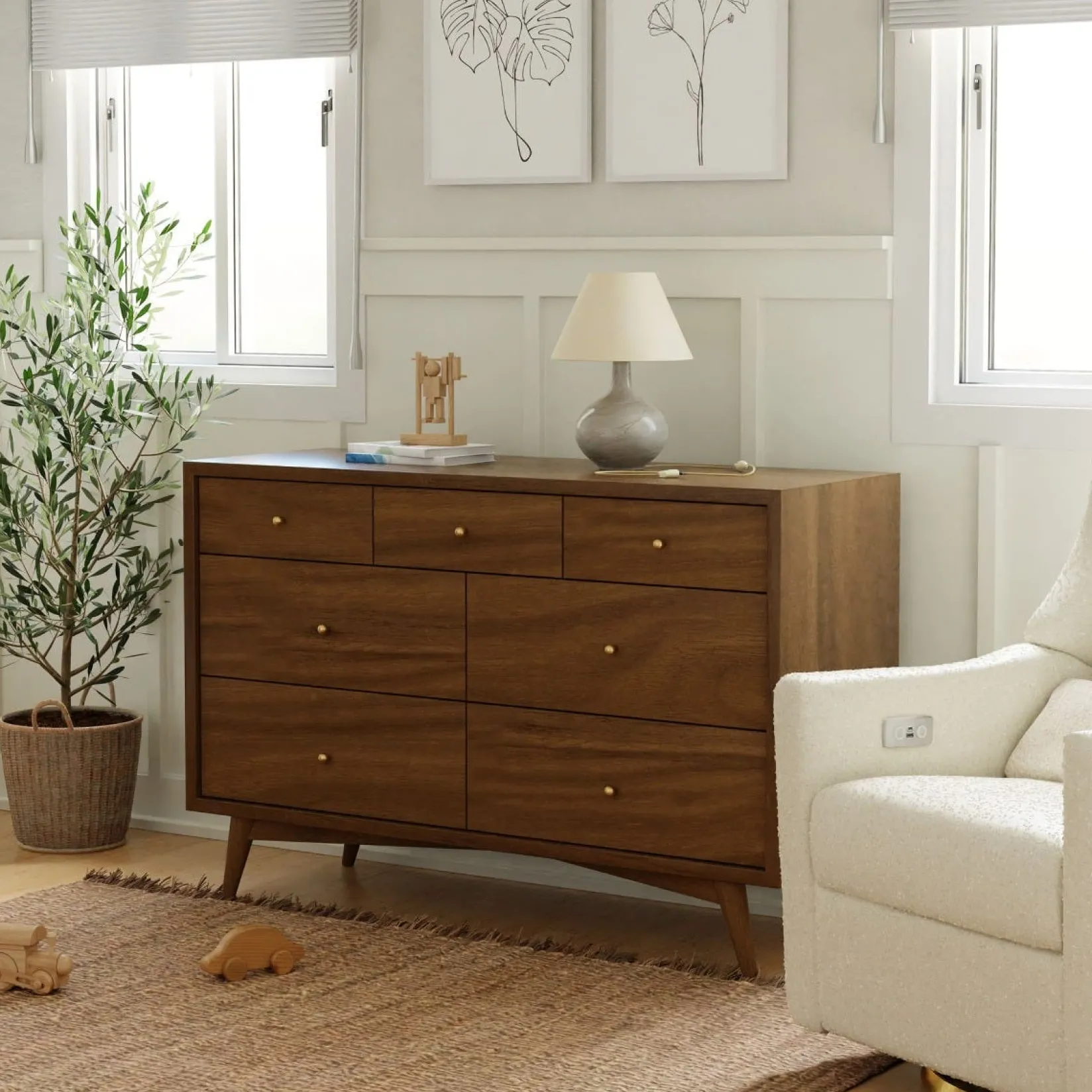 Storage Furniture>Babyletto Palma 7-Drawer Double Dresser - Natural Walnut