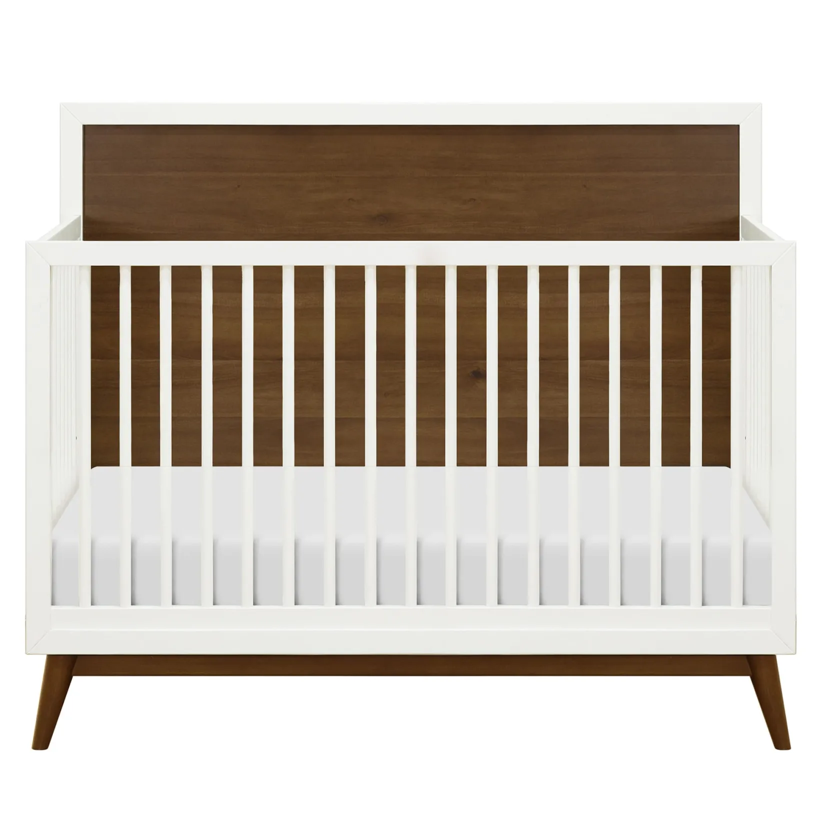 Discount Palma Mid-Century 4-in-1 Convertible Crib with Toddler Bed Conversion - Warm White / Natural Walnut Cribs & Mattresses|Cribs & Mattresses