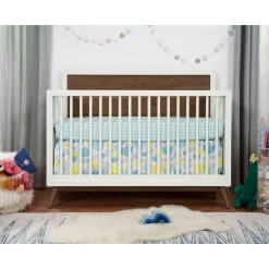 Discount Palma Mid-Century 4-in-1 Convertible Crib with Toddler Bed Conversion - Warm White / Natural Walnut Cribs & Mattresses|Cribs & Mattresses