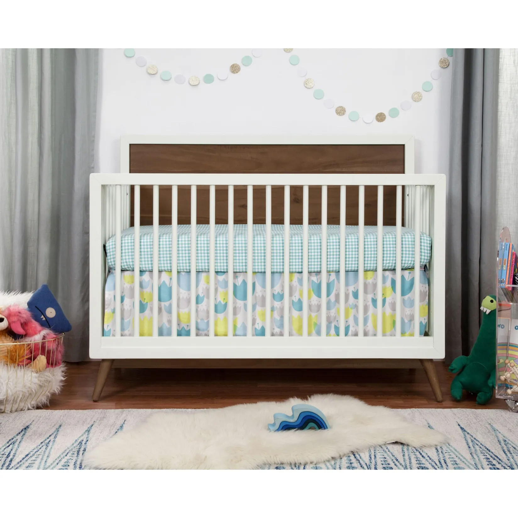 Discount Palma Mid-Century 4-in-1 Convertible Crib with Toddler Bed Conversion - Warm White / Natural Walnut Cribs & Mattresses|Cribs & Mattresses