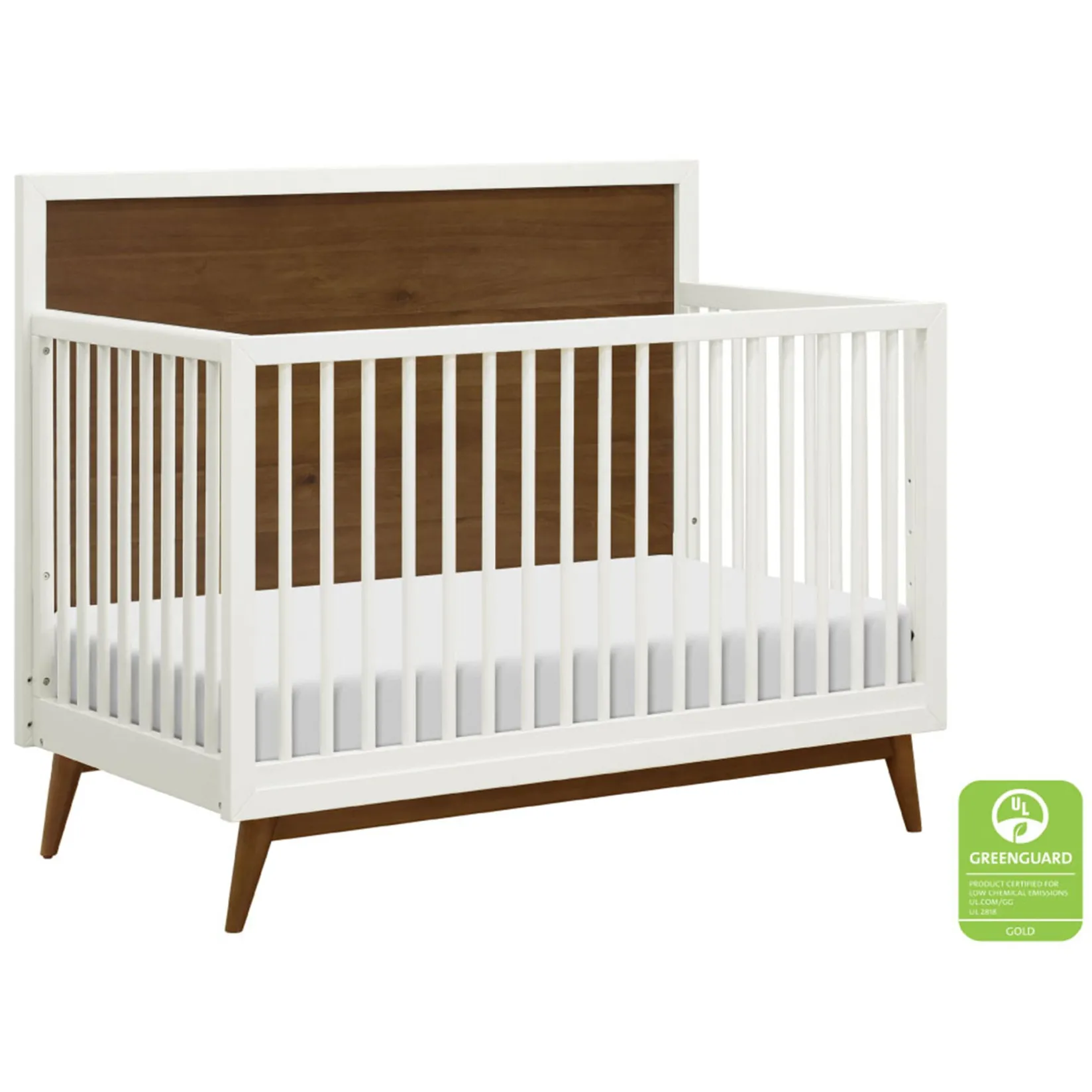 Discount Palma Mid-Century 4-in-1 Convertible Crib with Toddler Bed Conversion - Warm White / Natural Walnut Cribs & Mattresses|Cribs & Mattresses