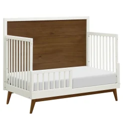 Discount Palma Mid-Century 4-in-1 Convertible Crib with Toddler Bed Conversion - Warm White / Natural Walnut Cribs & Mattresses|Cribs & Mattresses