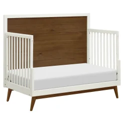 Discount Palma Mid-Century 4-in-1 Convertible Crib with Toddler Bed Conversion - Warm White / Natural Walnut Cribs & Mattresses|Cribs & Mattresses