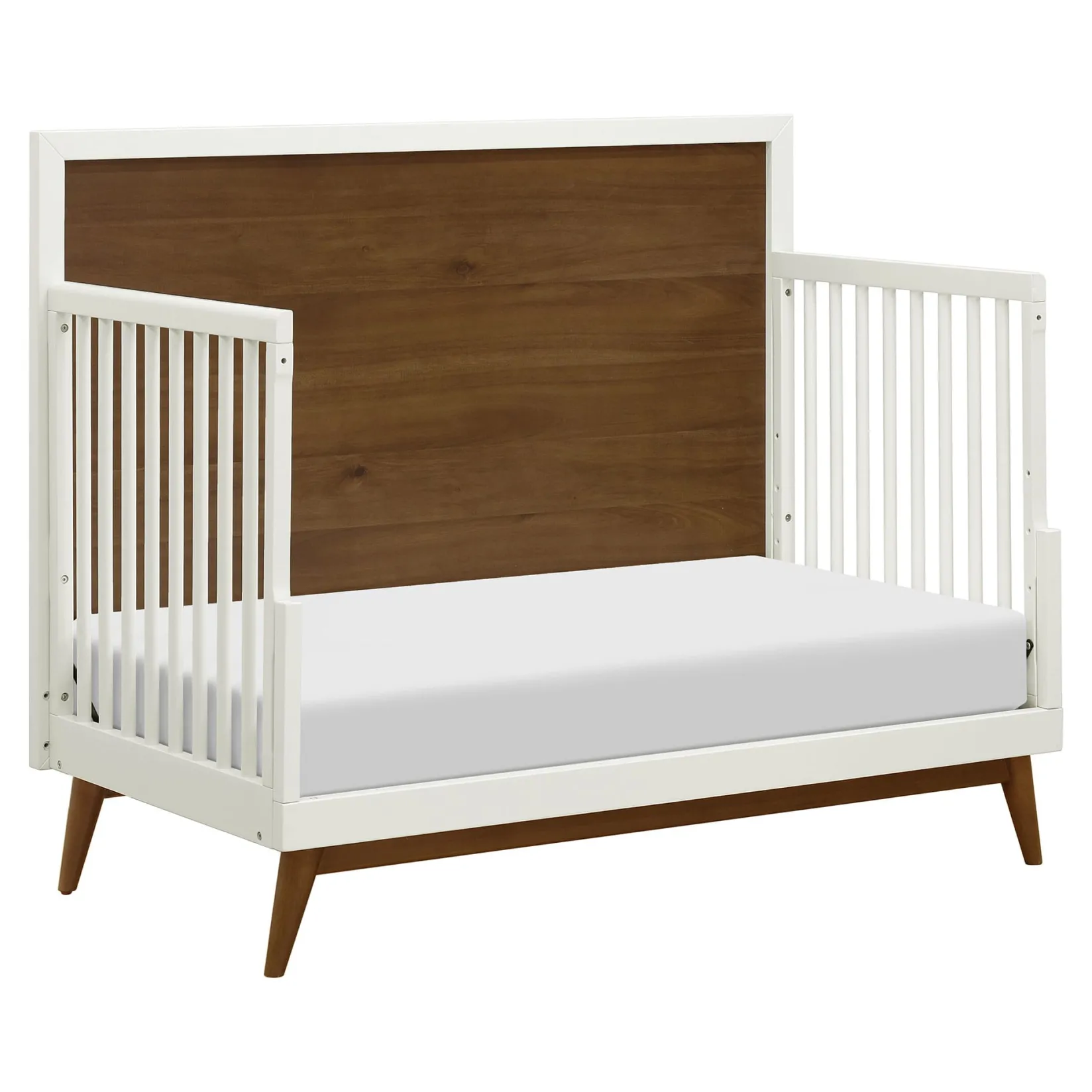 Discount Palma Mid-Century 4-in-1 Convertible Crib with Toddler Bed Conversion - Warm White / Natural Walnut Cribs & Mattresses|Cribs & Mattresses