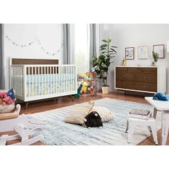 Discount Palma Mid-Century 4-in-1 Convertible Crib with Toddler Bed Conversion - Warm White / Natural Walnut Cribs & Mattresses|Cribs & Mattresses