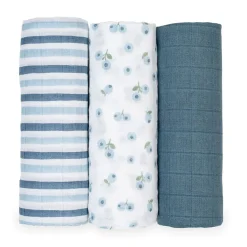Blankets|Blankets>Lulujo 3pk Blueberries-cotton Muslin