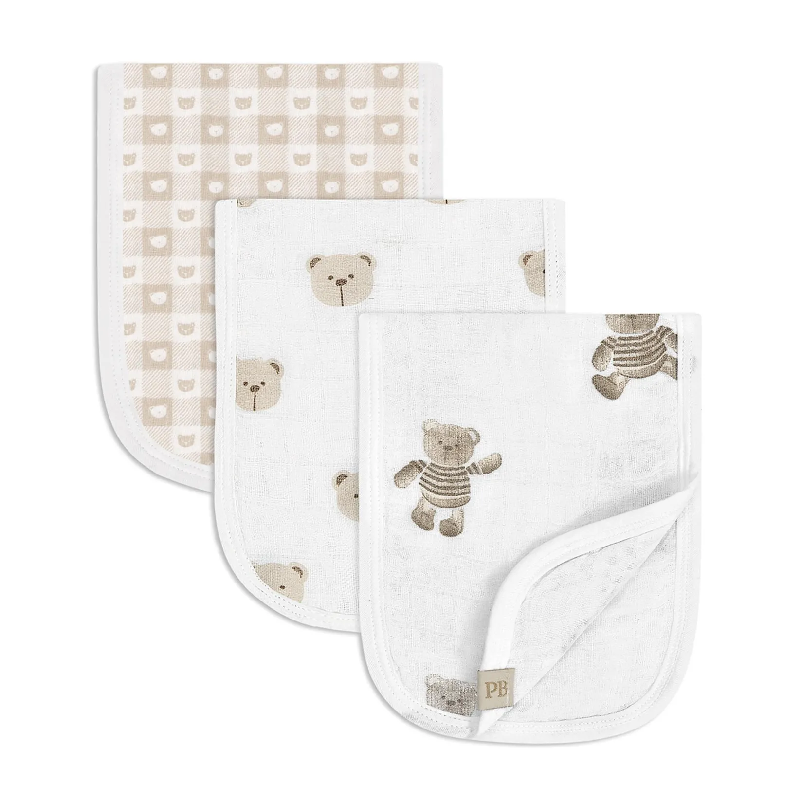 Breastfeeding|Muslin Products>Piccolo Bambino 3pk Muslin Burp Cloth-bear