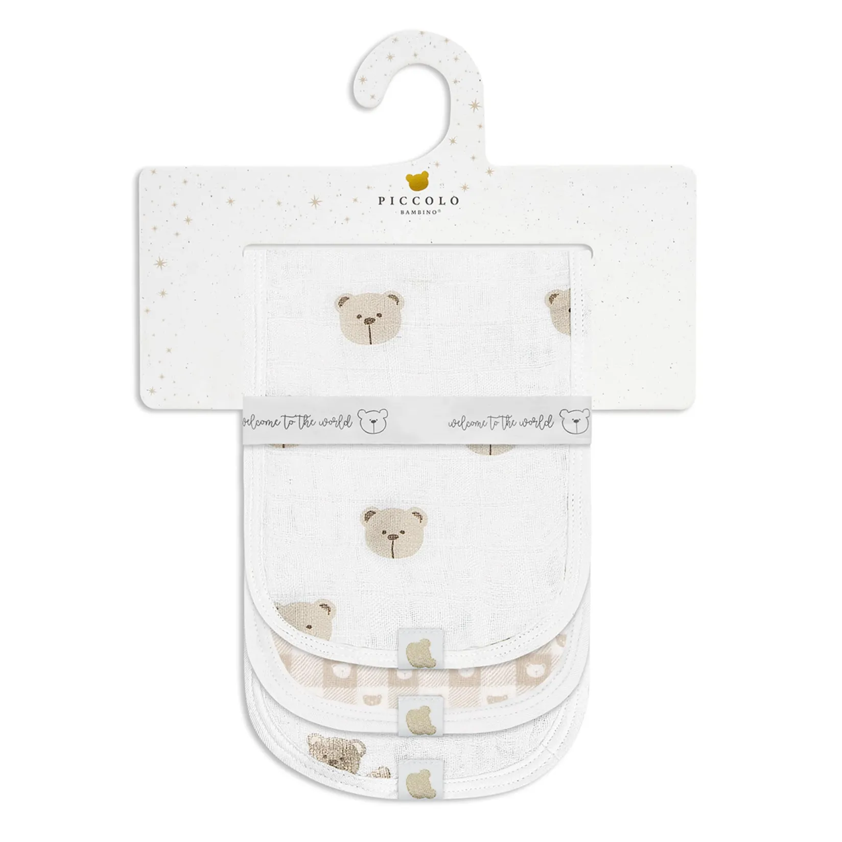 Breastfeeding|Muslin Products>Piccolo Bambino 3pk Muslin Burp Cloth-bear