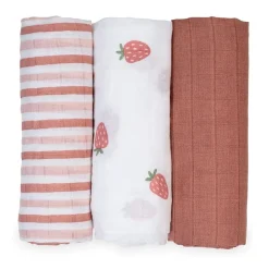 Blankets|Blankets>Lulujo 3pk Strawberries-cotton Muslin