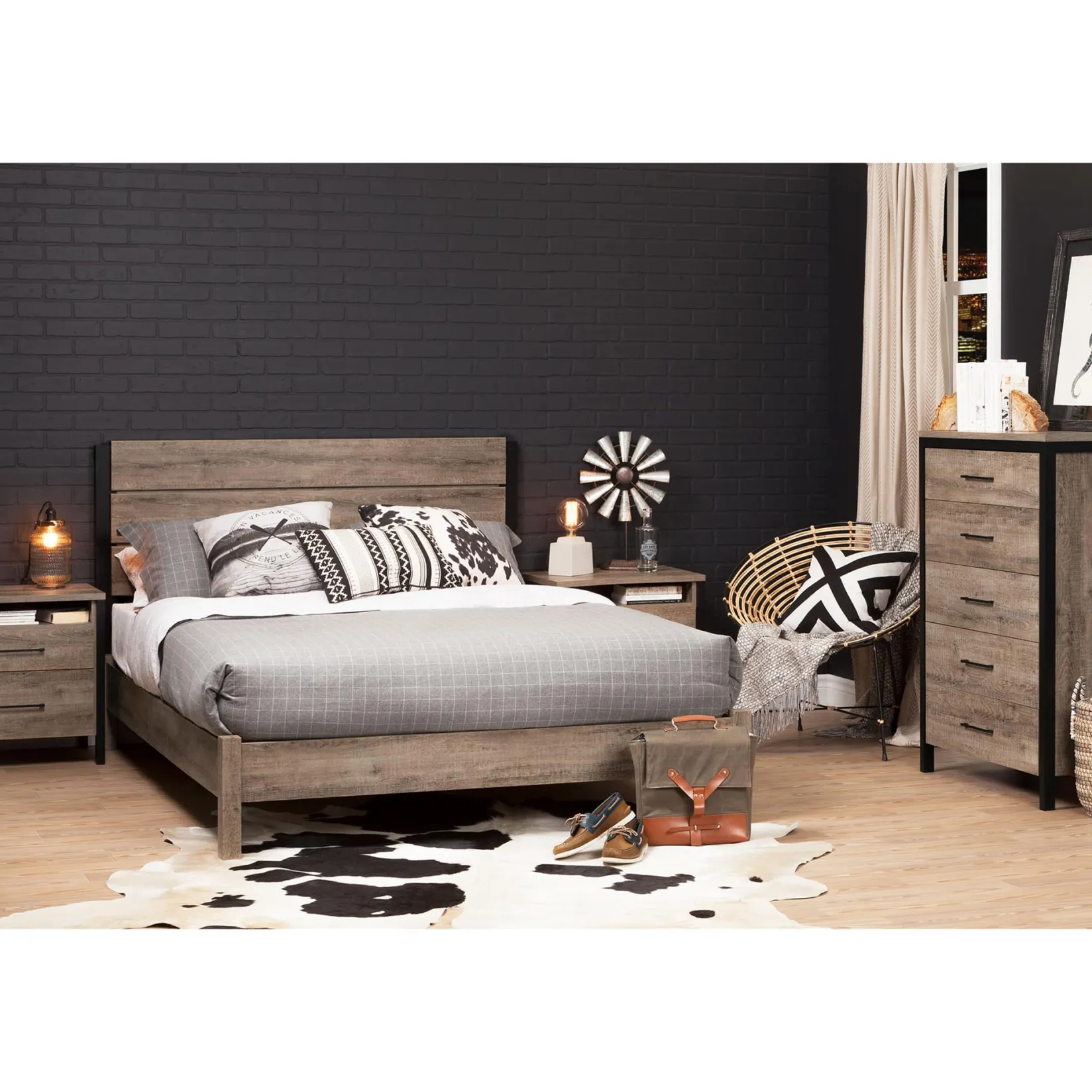 Clearance Platform Double Bed on Legs - Munich Weathered Oak Twin, Full & Queen Beds