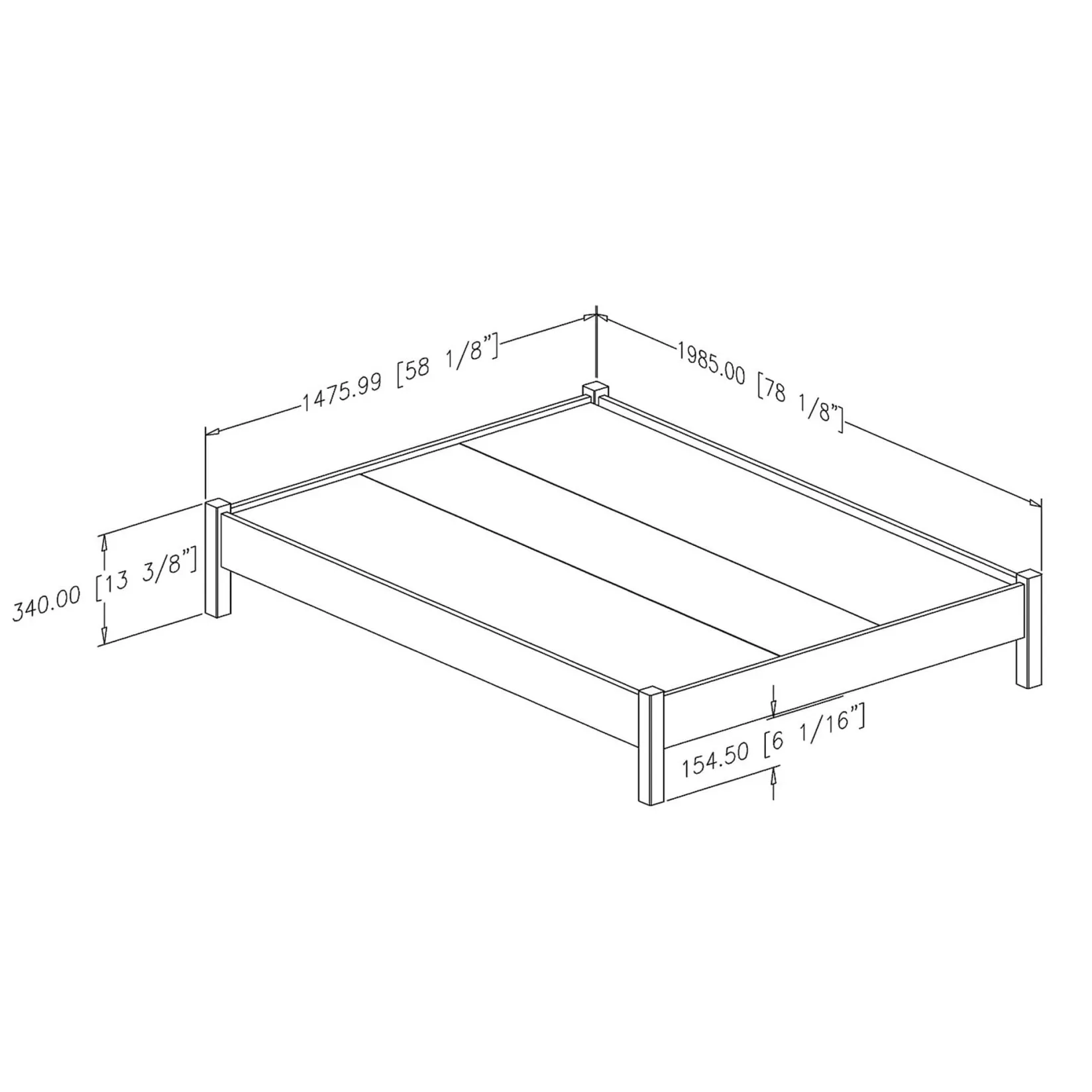 Clearance Platform Double Bed on Legs - Munich Weathered Oak Twin, Full & Queen Beds
