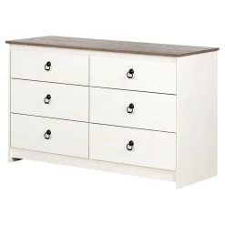 Sale Plenny 6-Drawer Double Dresser Storage Unit - White Wash and Oak Storage Furniture