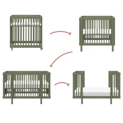 Cribs & Mattresses|Cribs & Mattresses>Babyletto Pogo 8-in-1 Convertible Crib with All-Stages Conversion Kits - Olive