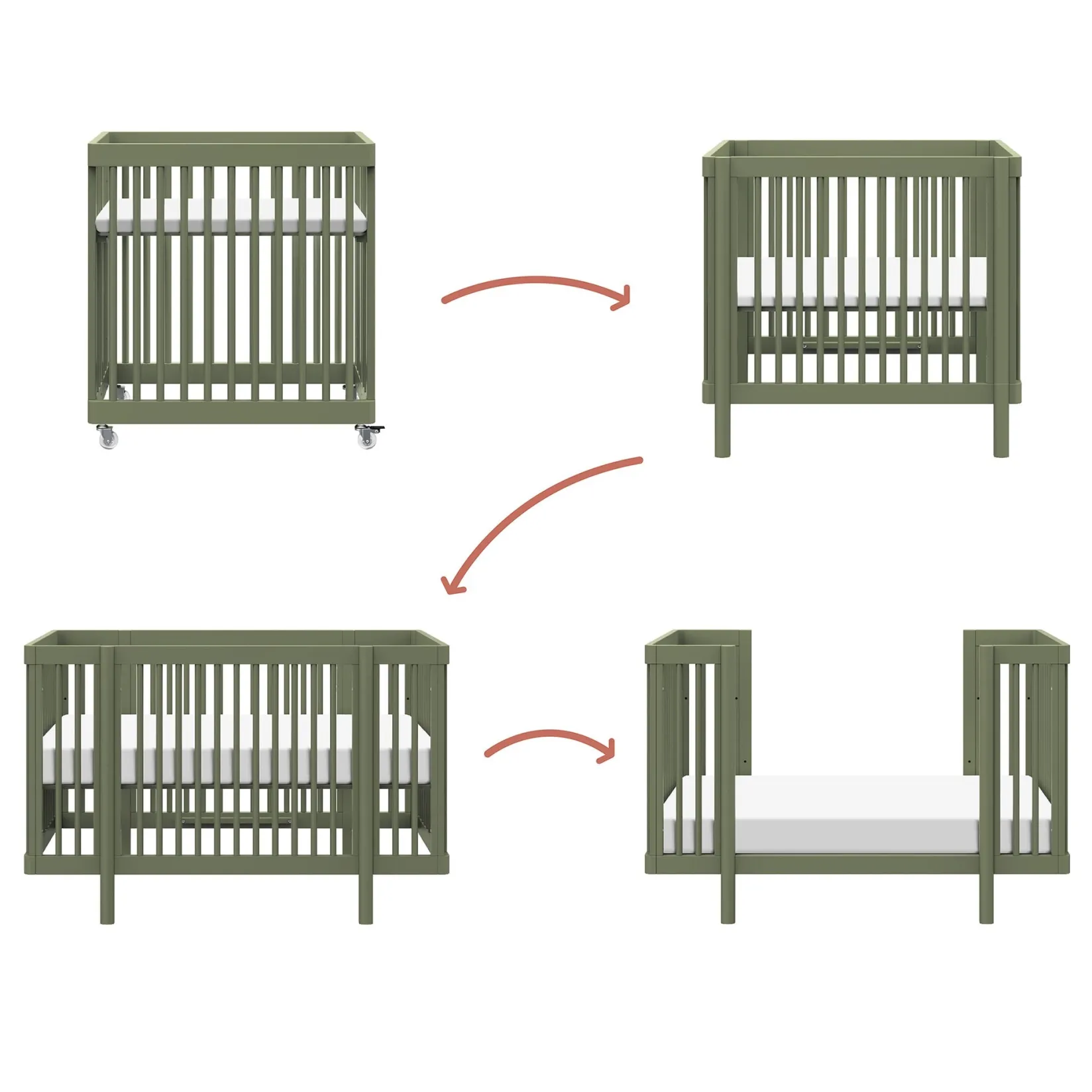 Cribs & Mattresses|Cribs & Mattresses>Babyletto Pogo 8-in-1 Convertible Crib with All-Stages Conversion Kits - Olive