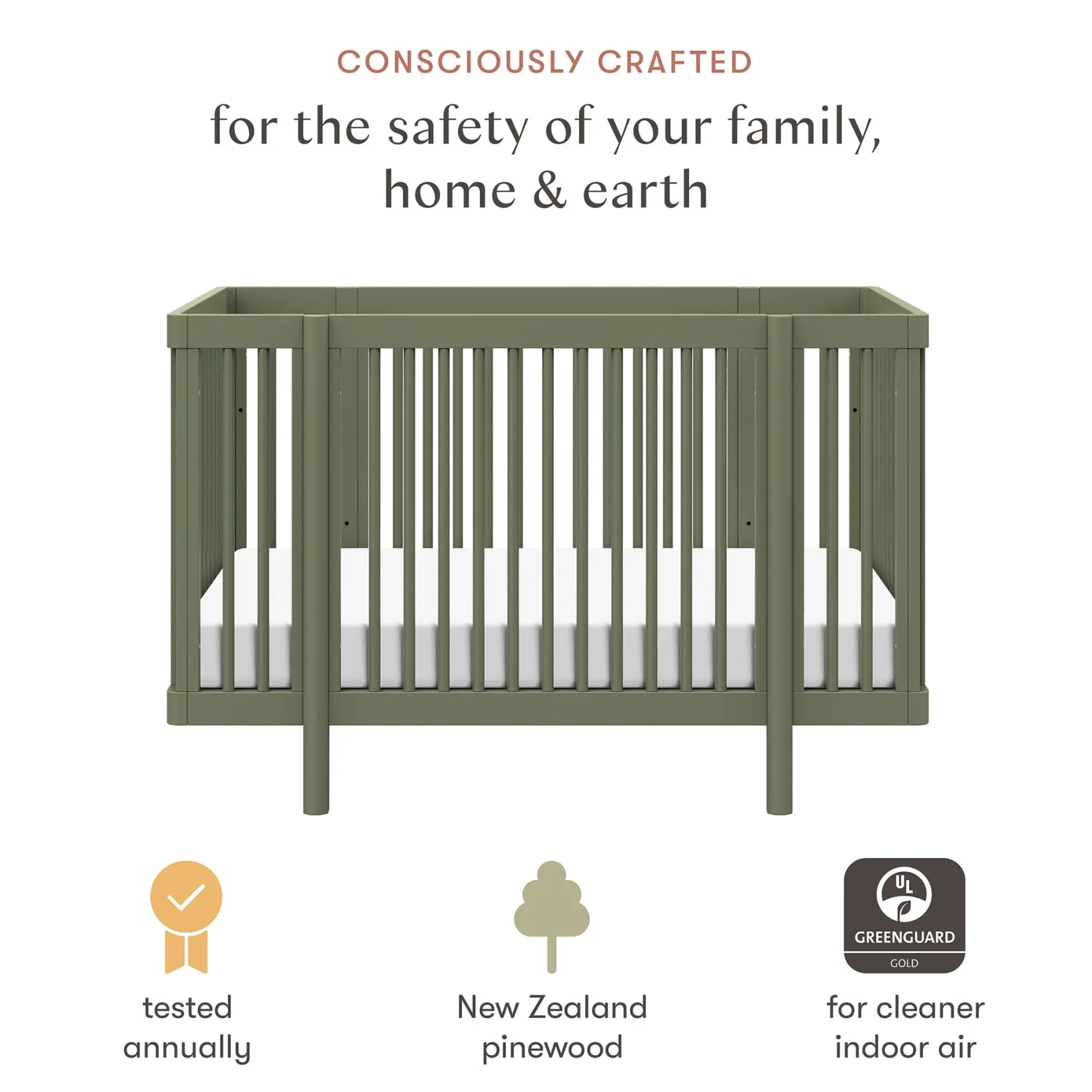 Cribs & Mattresses|Cribs & Mattresses>Babyletto Pogo 8-in-1 Convertible Crib with All-Stages Conversion Kits - Olive