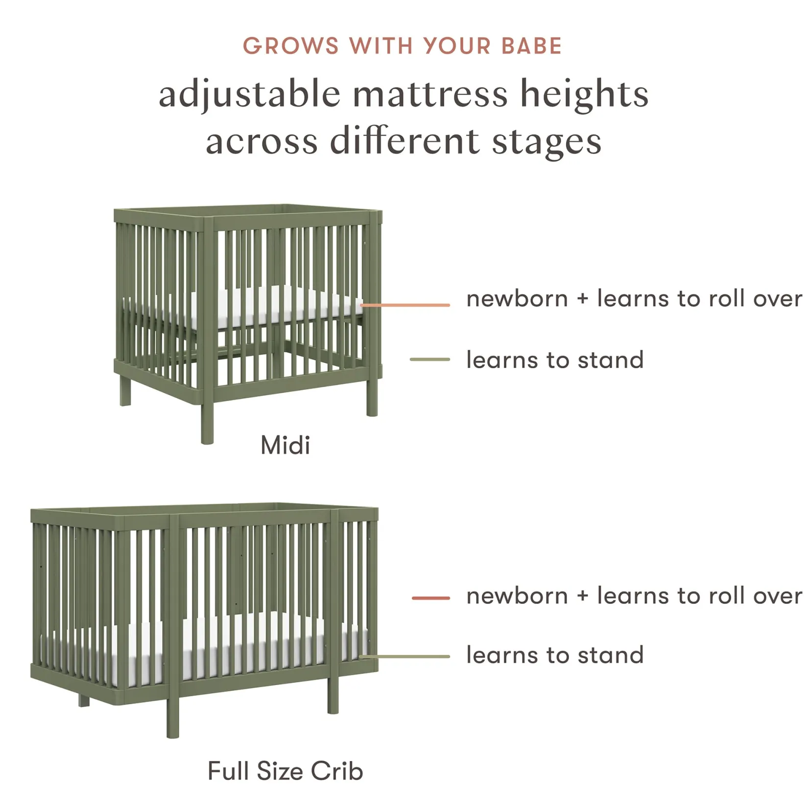 Cribs & Mattresses|Cribs & Mattresses>Babyletto Pogo 8-in-1 Convertible Crib with All-Stages Conversion Kits - Olive