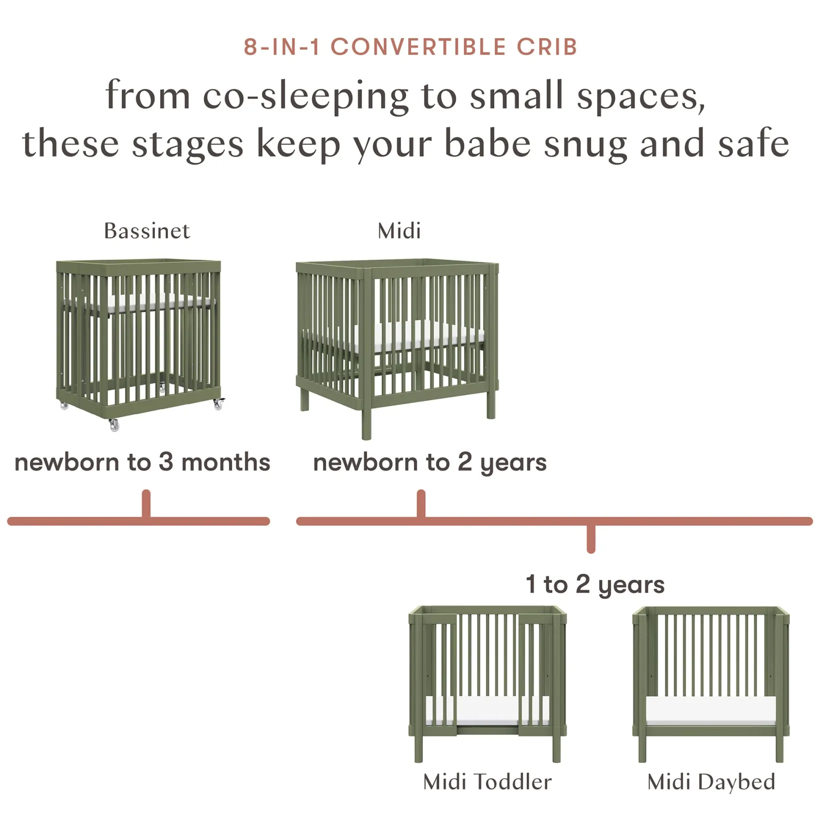 Cribs & Mattresses|Cribs & Mattresses>Babyletto Pogo 8-in-1 Convertible Crib with All-Stages Conversion Kits - Olive