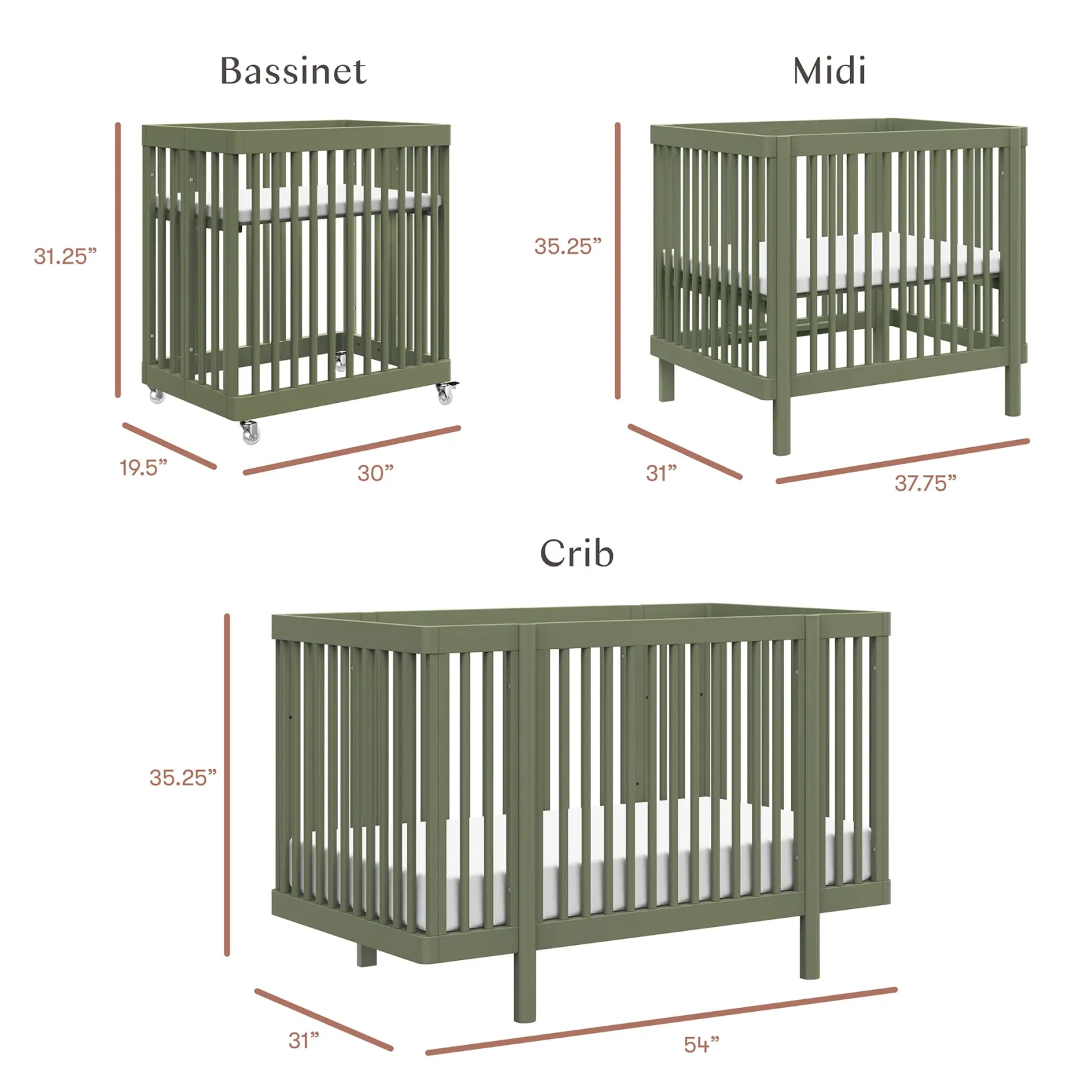 Cribs & Mattresses|Cribs & Mattresses>Babyletto Pogo 8-in-1 Convertible Crib with All-Stages Conversion Kits - Olive