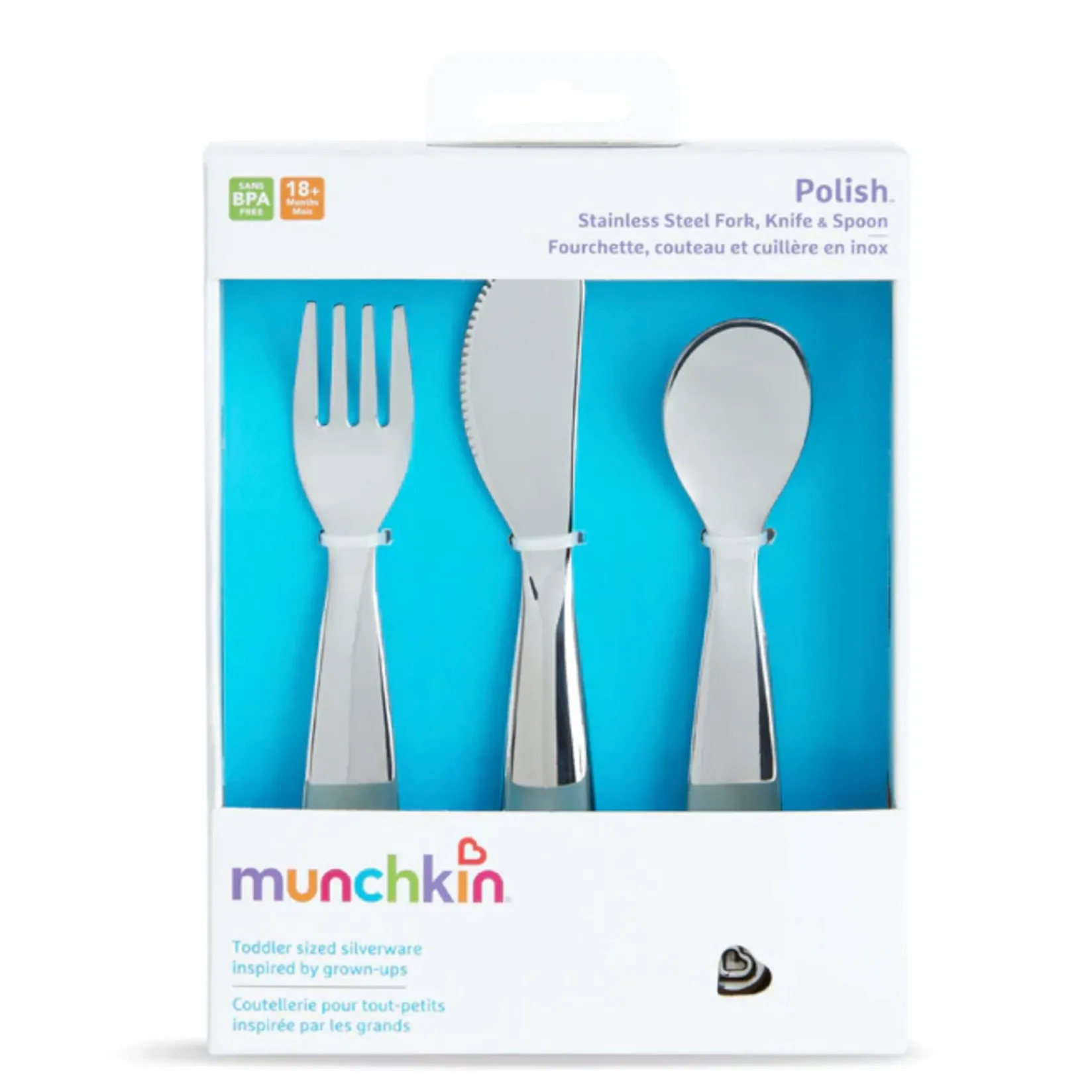 Breastfeeding|Tableware>Munchkin Polish™ Stainless Steel Toddler Fork, Knife & Spoon Set