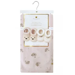 Hot Printed Plush Blanket With Socks - Pink Kids Blankets|Blankets