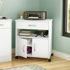 Desk>South Shore Printer Cart on Wheels - Axess Pure White