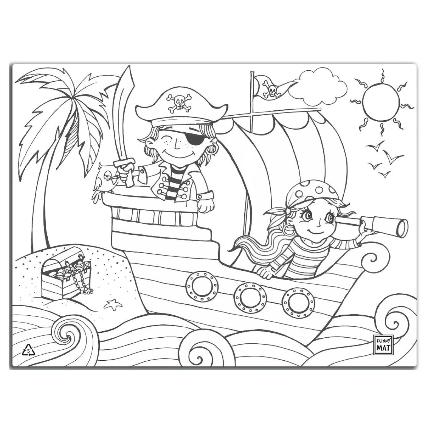Puzzles>Funny Mat Puzzle Set to Color with Washable Markers - Pirates