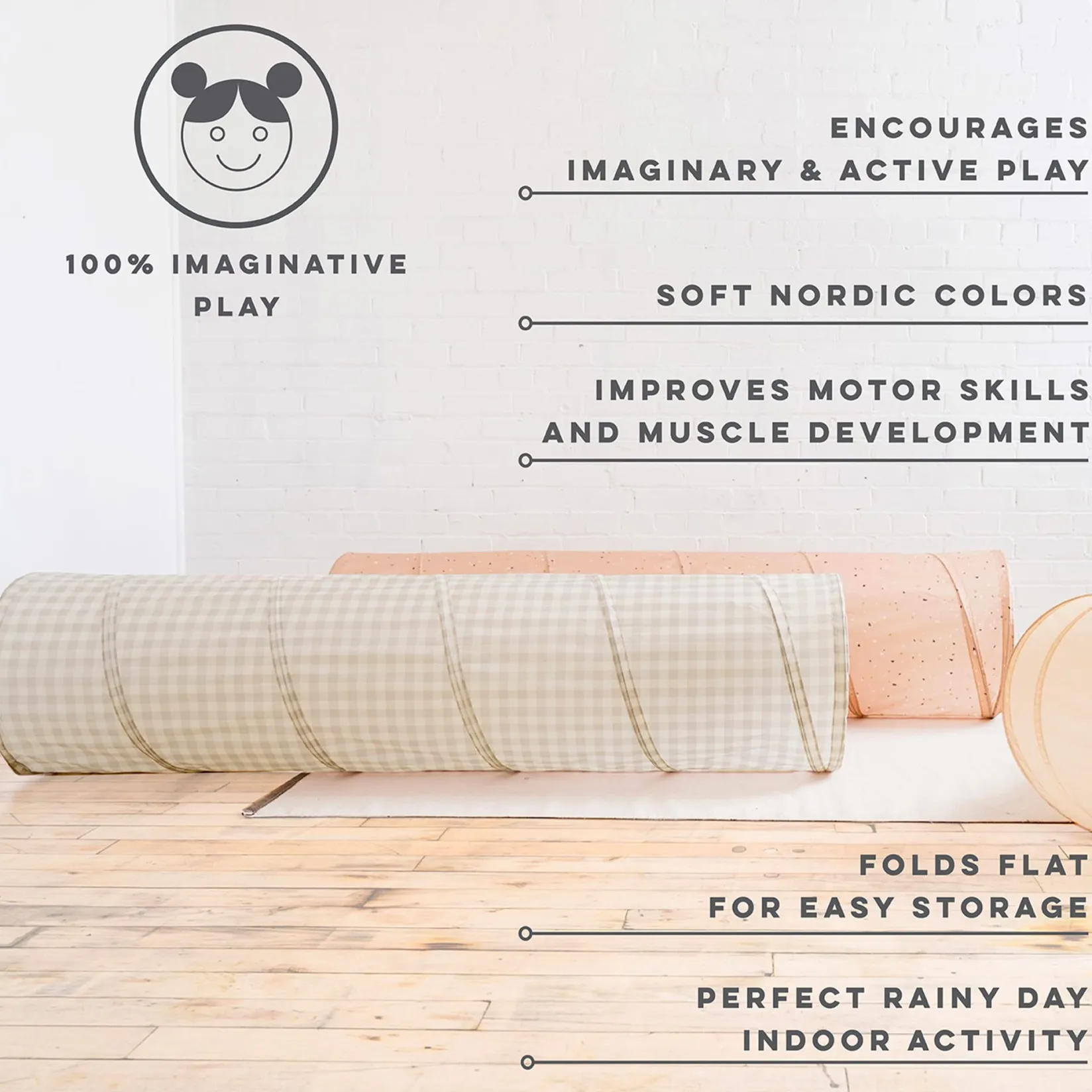 Tents & Play Mats>3 Sprouts Recycled Fabric Play Tunnel - Gingham