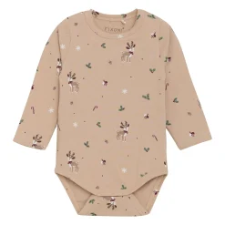 Bodysuits|Bodysuits>Fixoni Reindeer Print Bodysuit 6-24m Beige