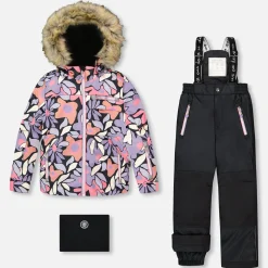 Outerwear|Snowsuits>Deux par Deux Retro Flowers Snowsuit 2-6 Black