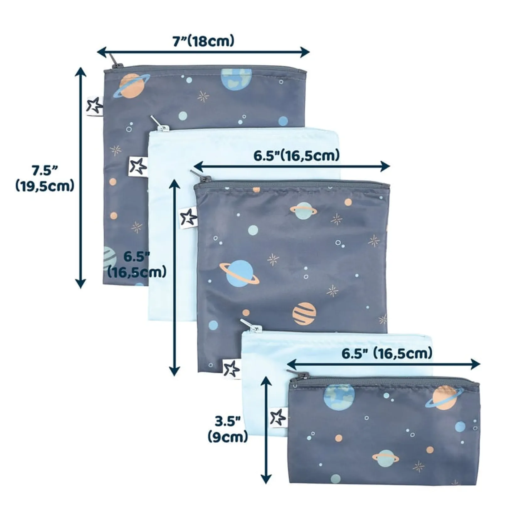 Reusable Snack Bags 5 Pack - Space Kids Snack Bags & Containers|Tableware