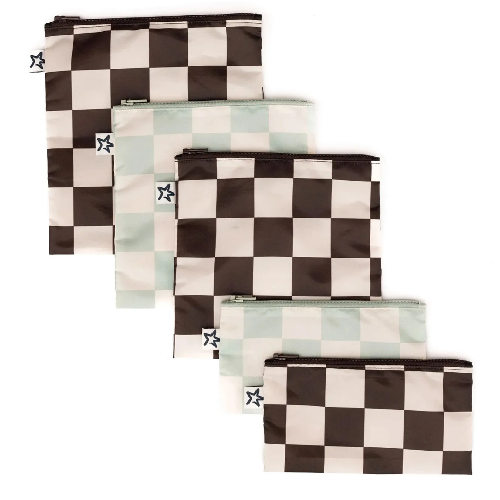 Snack Bags & Containers|Tableware>Tiny Twinkle Reusable Snack Bags 5-Pack - Black / Sage Checkers