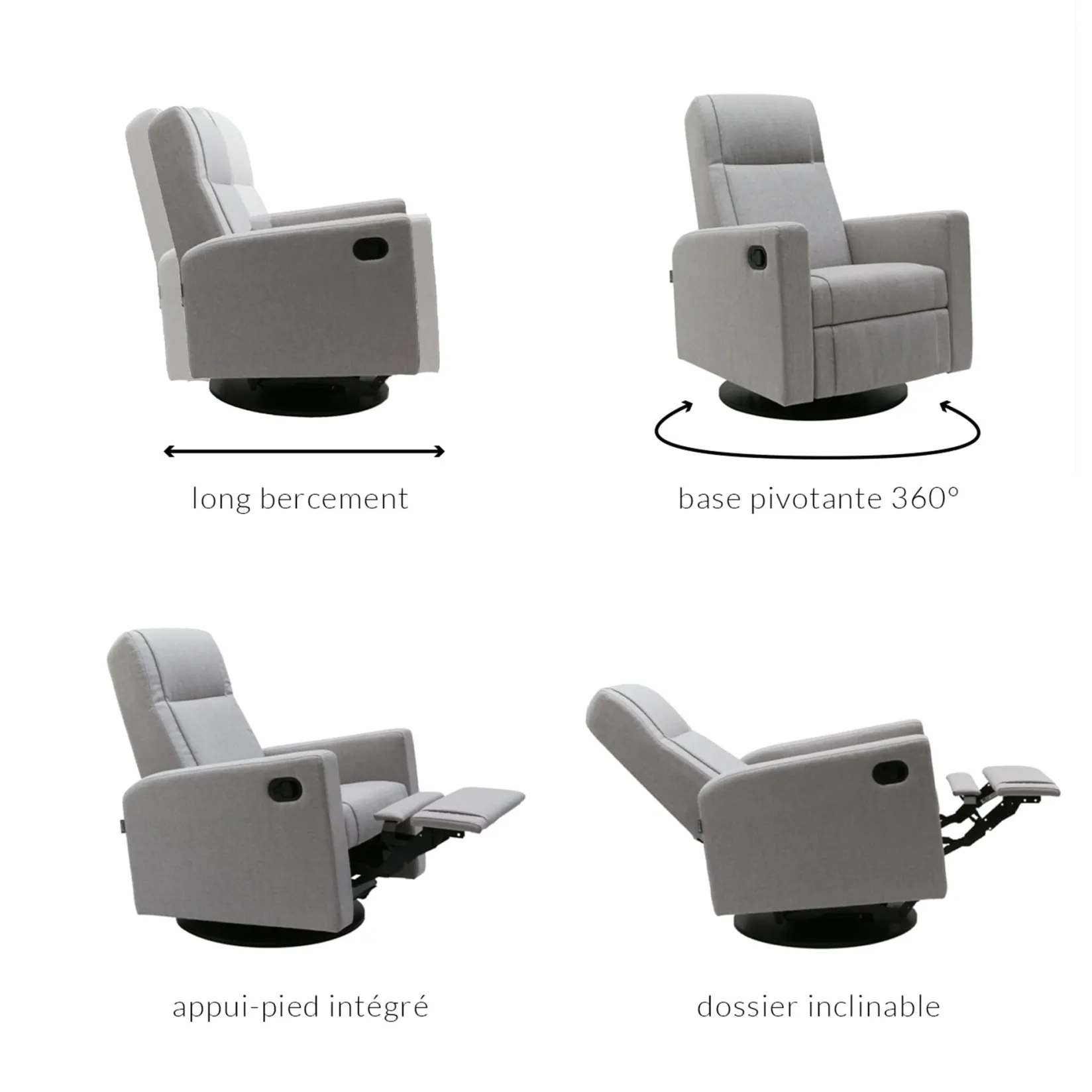 Gliders & Rocking Chairs|Gliders & Rocking Chairs>Jaymar BB Rocking and Swivel Armchair Nelly - Nubia Silver / Black