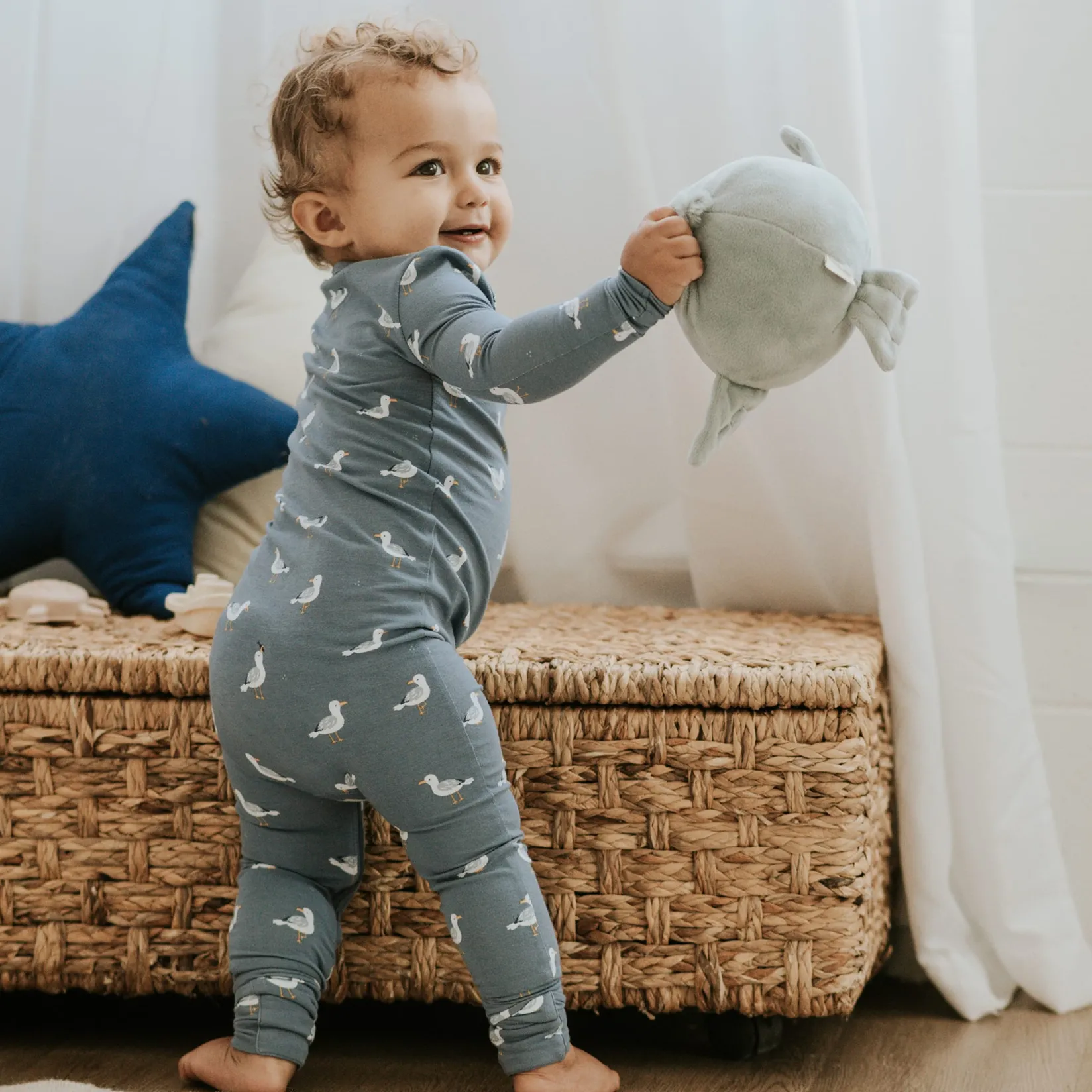 Pajamas|Pyjamas>Firsts par Petit Lem Sailboat Seagull Pajamas 0-12m Blue