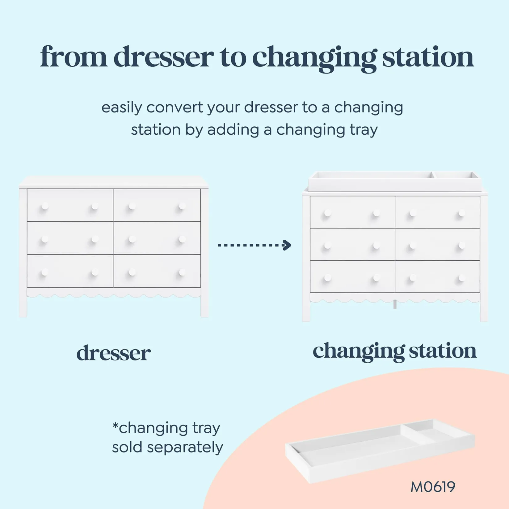 Storage Furniture>DaVinci Sammy Scallop 6-Drawers Dresser - White