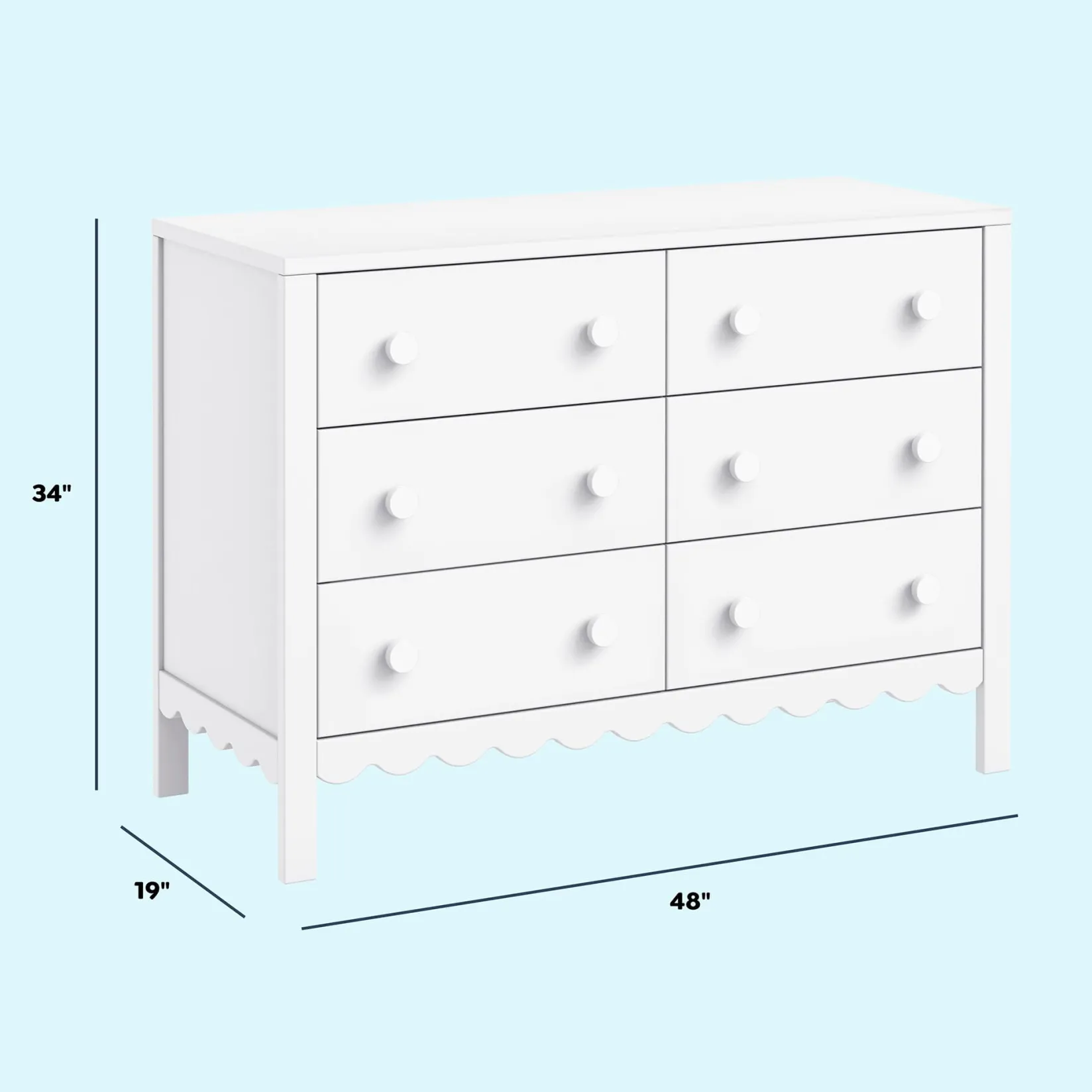 Storage Furniture>DaVinci Sammy Scallop 6-Drawers Dresser - White