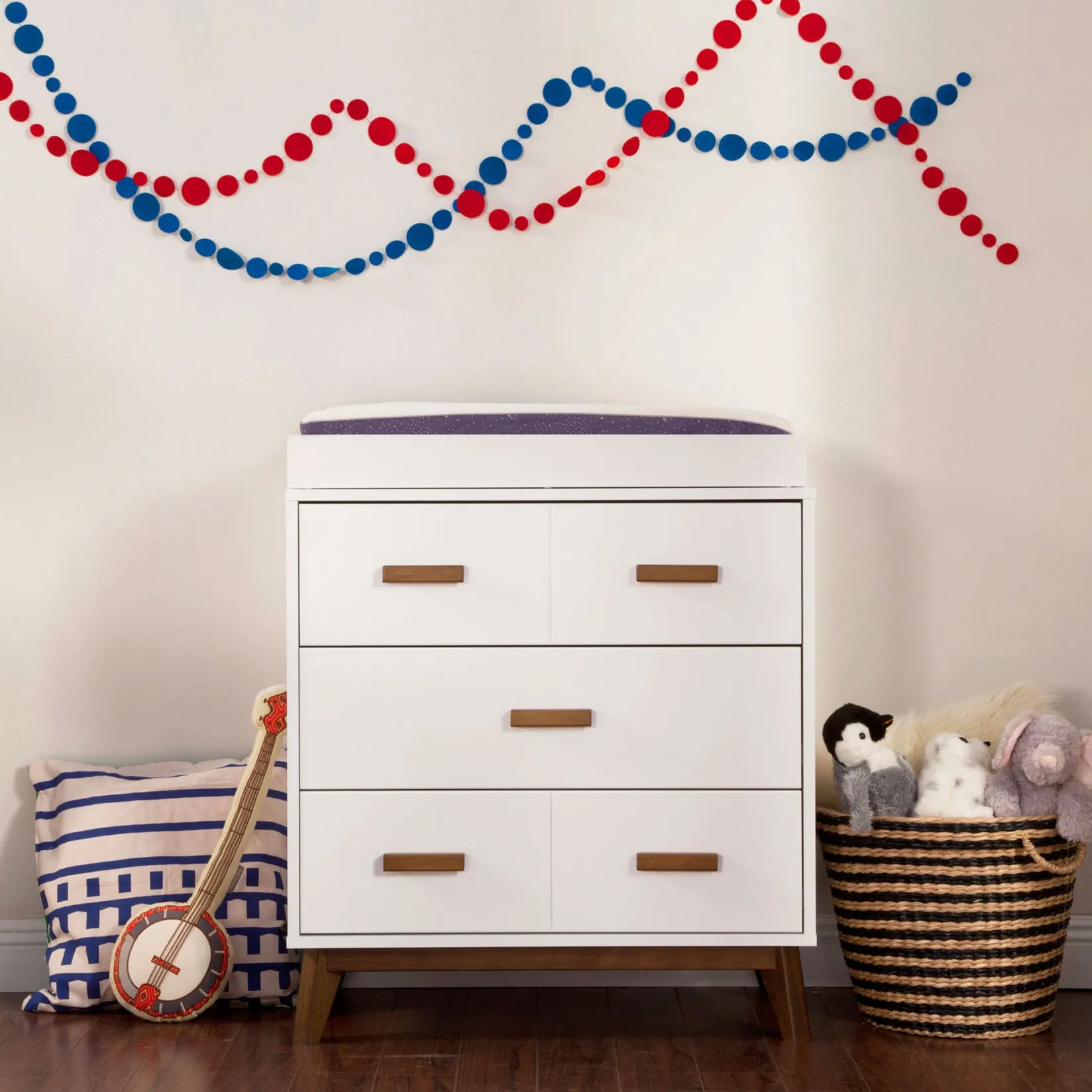 Discount Scoot 3-Drawer Changer Dresser - White / Walnut Finish Changing Tables