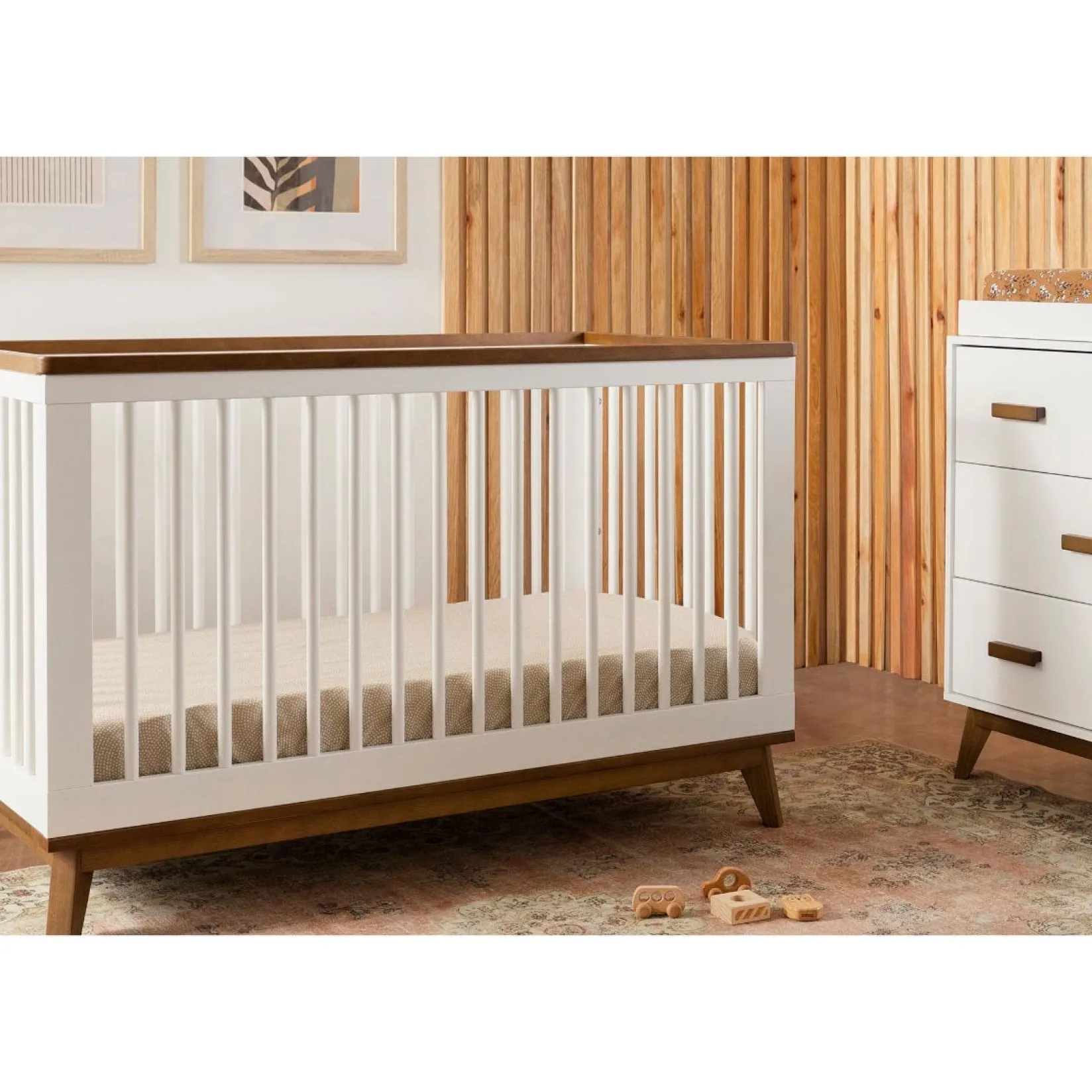 Discount Scoot 3-Drawer Changer Dresser - White / Walnut Finish Changing Tables