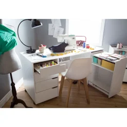 Discount Sewing Craft Table on Wheels - Crea Pure White Desk