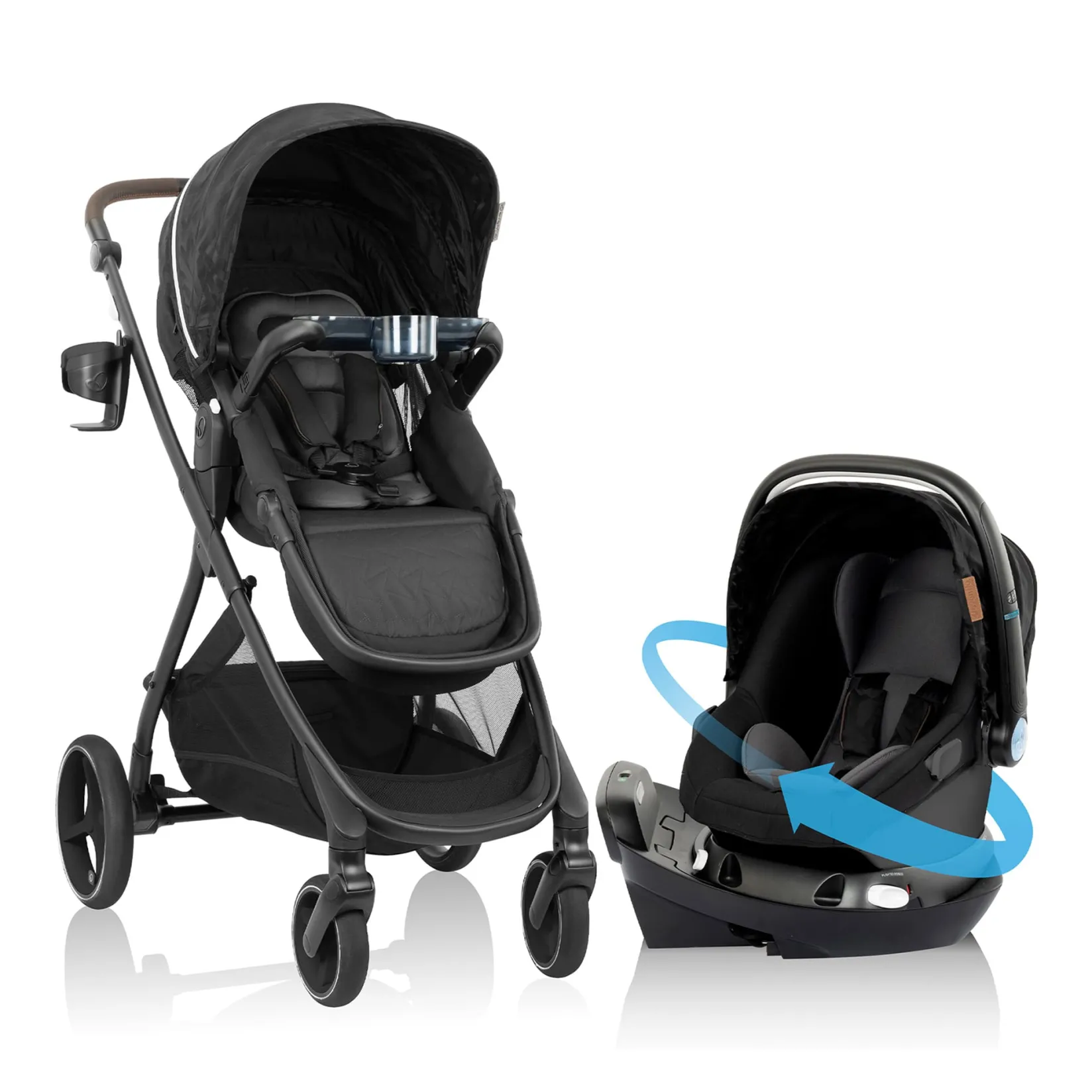 Strollers|Strollers & Trailers>Evenflo Shyft Intuiti+ Travel System with Revolve180 LiteMax NXT - Dubhan Black