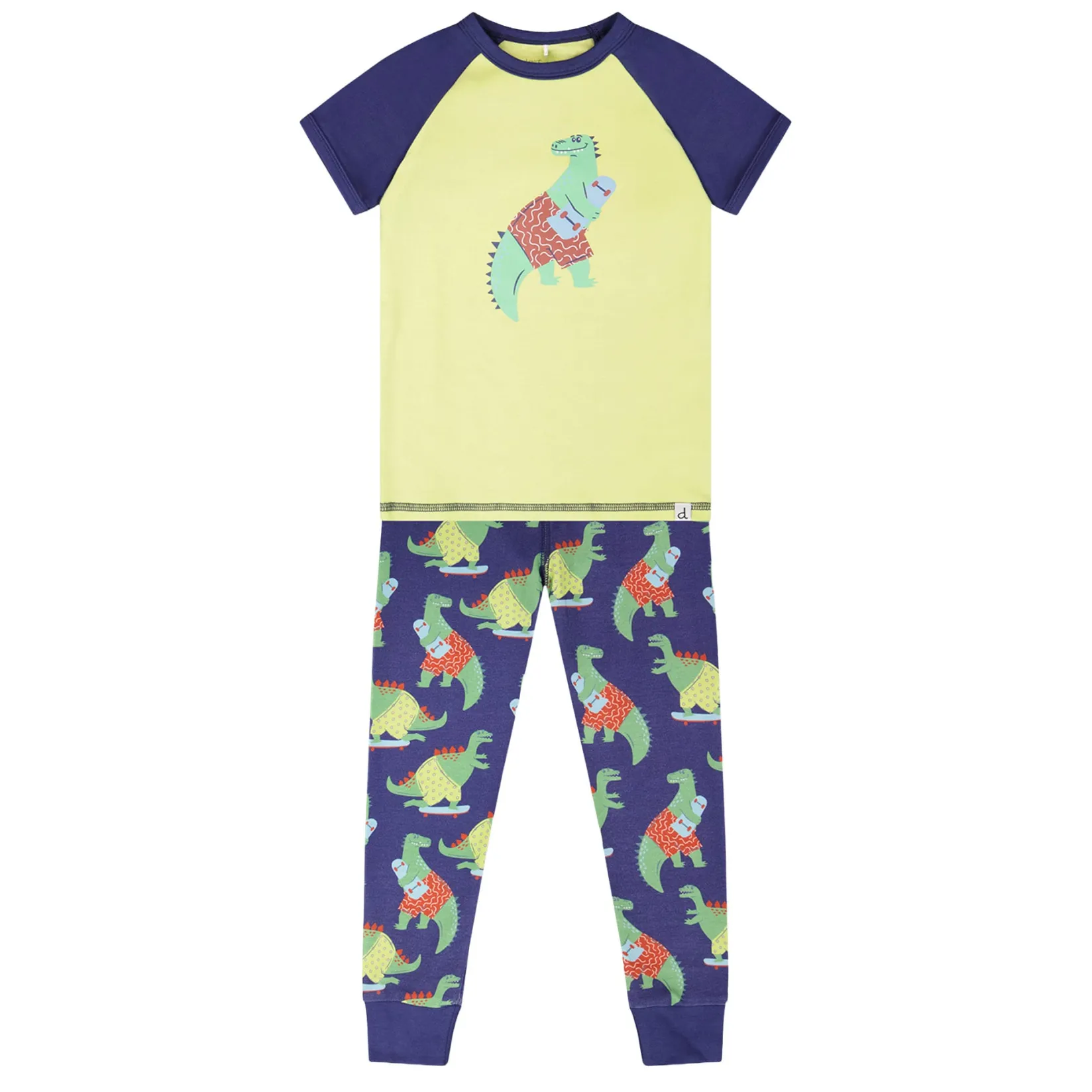 Pajamas & Bathrobes>Deux par Deux Skateboard Pajama Set 7-12 Lime