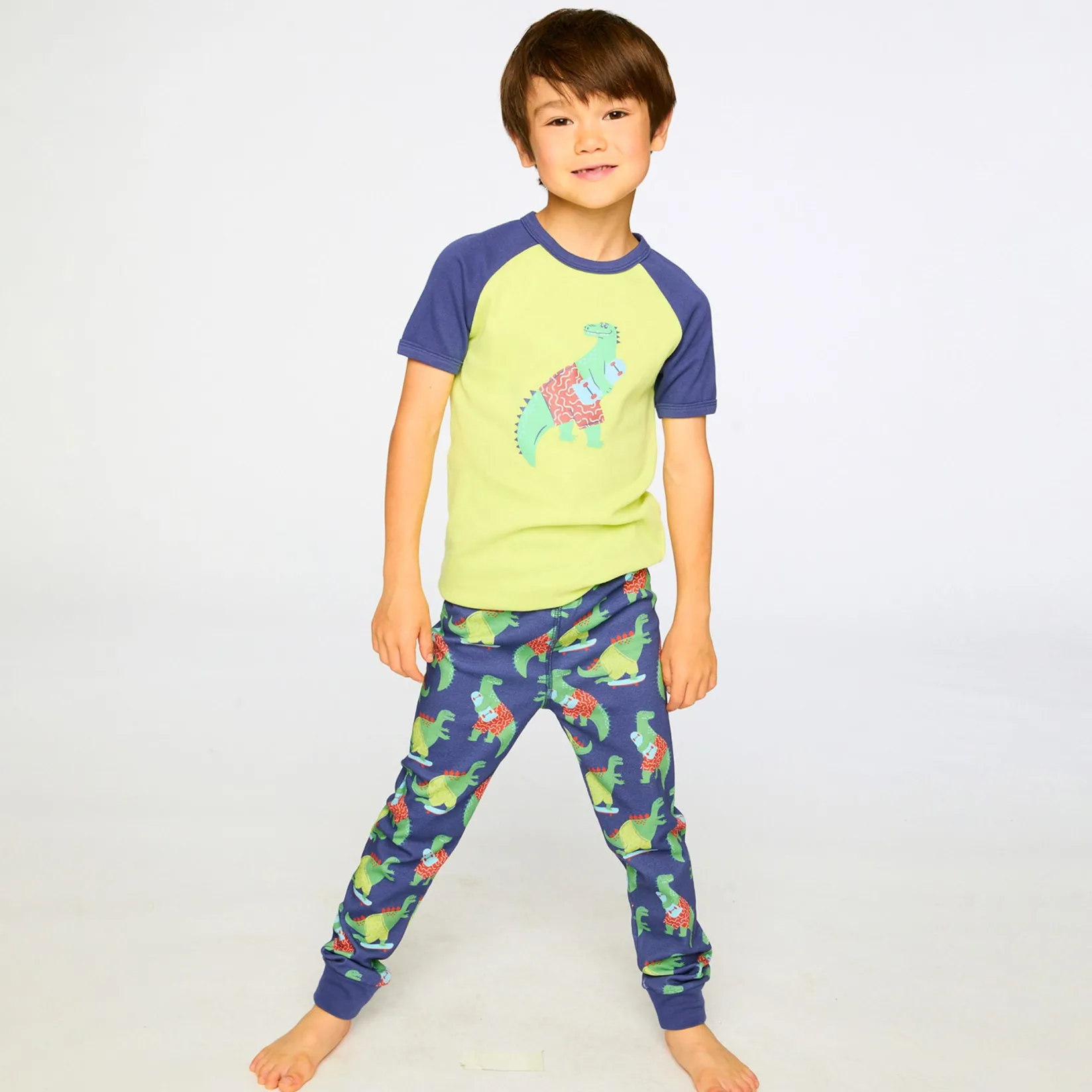 Pajamas & Bathrobes>Deux par Deux Skateboard Pajama Set 7-12 Lime