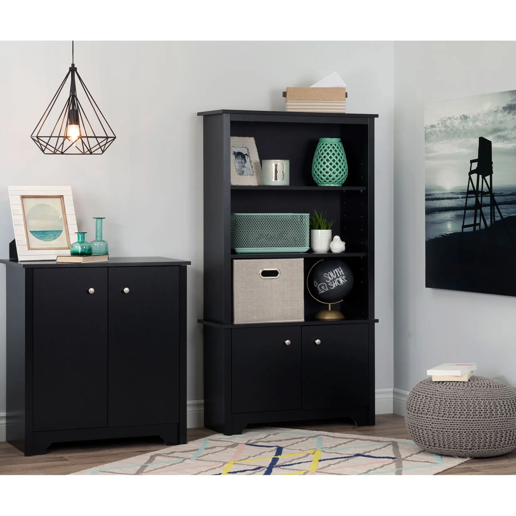 Small 2-Door Storage Cabinet - Vito Pure Black Storage Furniture