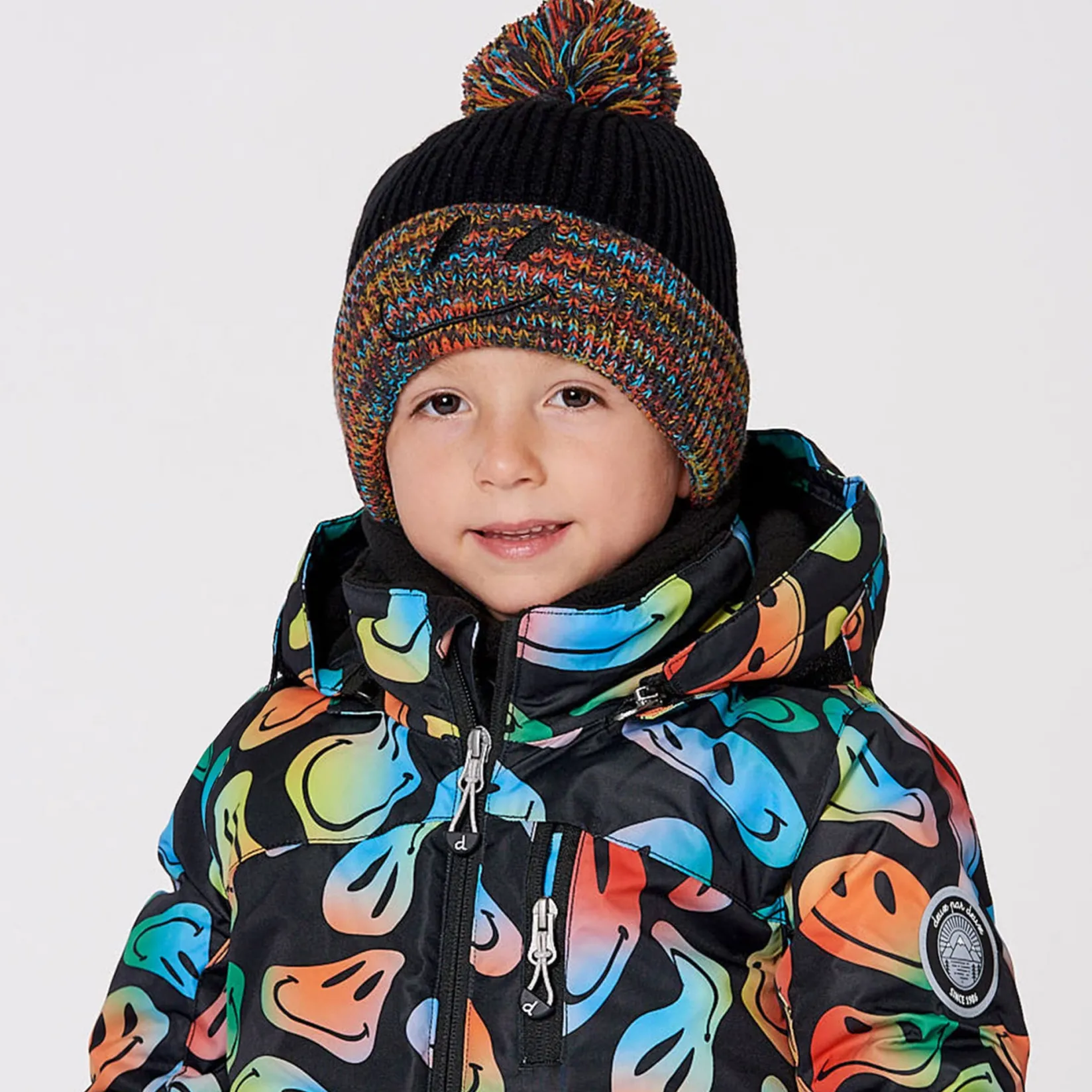 Beanies>Deux par Deux Smiley Knit Hat 2-14 Black