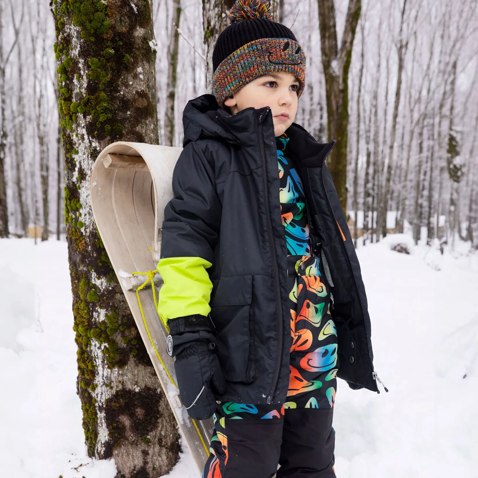 Beanies>Deux par Deux Smiley Knit Hat 2-14 Black