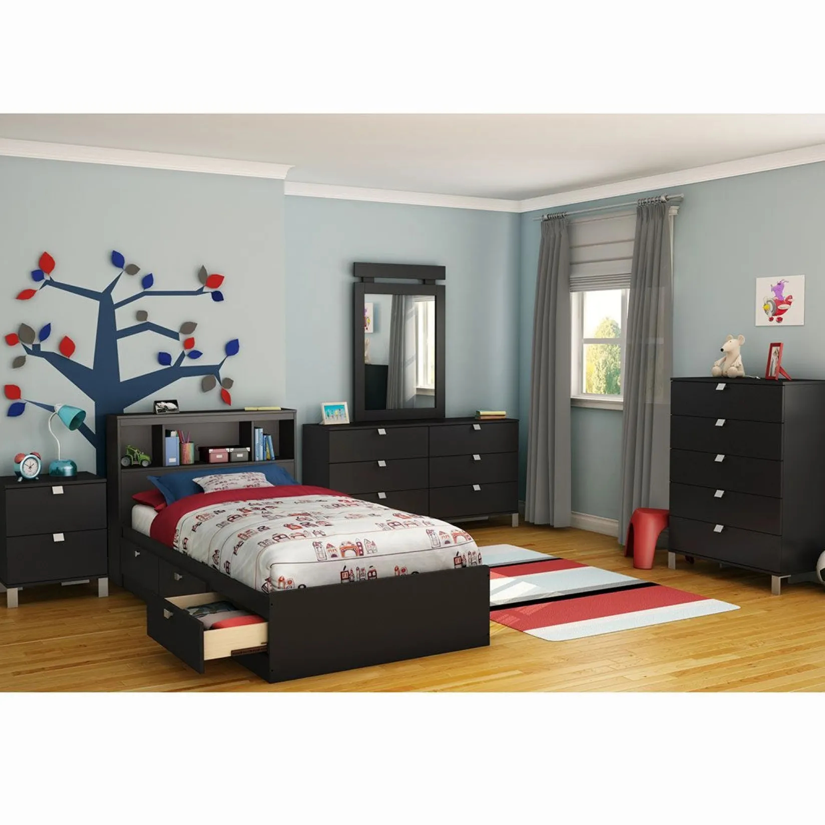 Twin, Full & Queen Beds>South Shore Spark Twin Bookcase Headboard - Pure Black