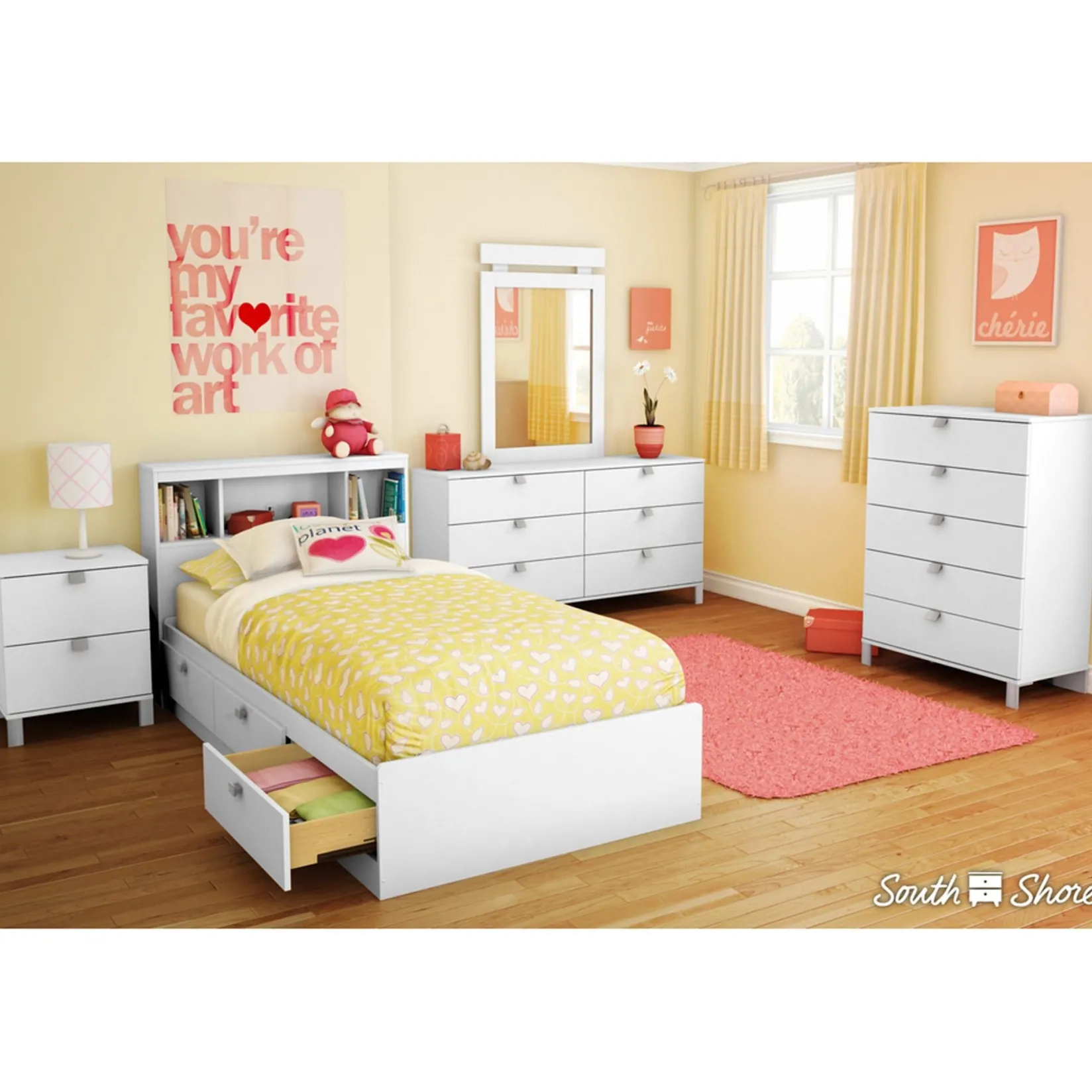 Twin, Full & Queen Beds>South Shore Spark Twin Bookcase Headboard - Pure White