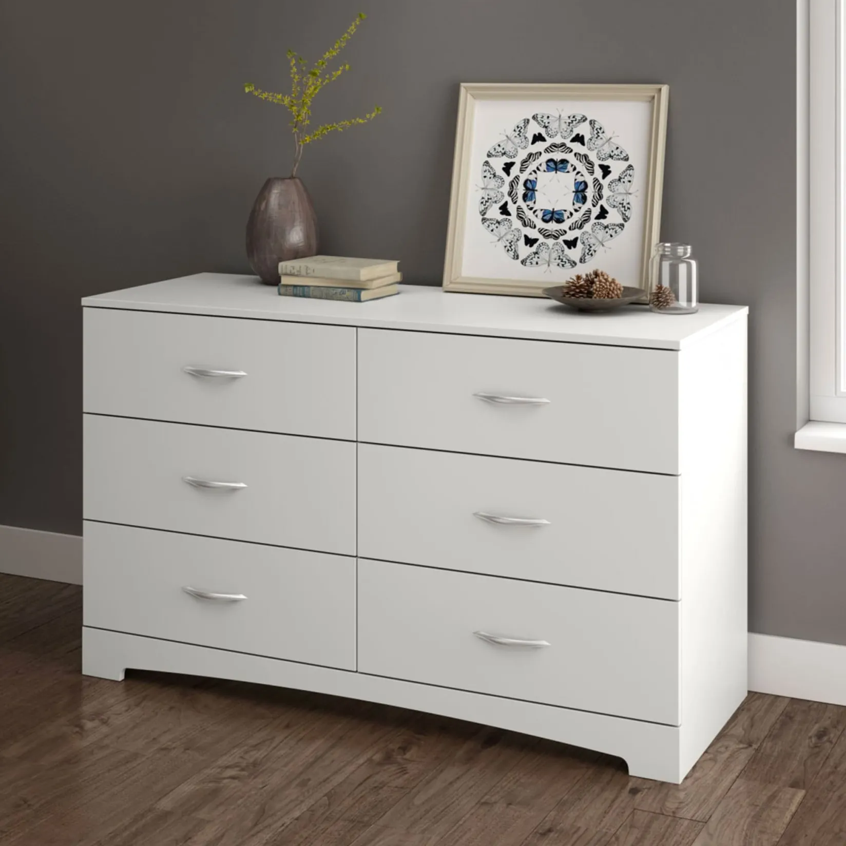 Sale Step One 6-Drawer Double Dresser - Pure White Storage Furniture