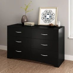 Clearance Step One 6-Drawer Double Dresser - Pure Black Storage Furniture